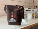 Oceanview Quilt Crossbody Bag with Embroidery - Medium Size *Brown Vinyl with Embroidered Lighthouse  - Copper Hardware