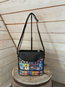 Oceanview Quilt Crossbody Bag - Medium Size *Charcoal Vinyl with Ragmaw Design House Row House Fabric- Gunmetal Hardware