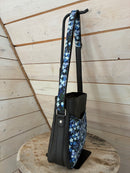 Oceanview Quilt Crossbody Bag - Medium Size *Charcoal Vinyl with Ragmaw Design House Forget Me Nots Fabric- Nickel Hardware