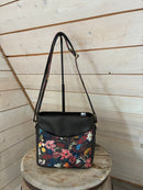 Oceanview Quilt Crossbody Bag - Medium Size *Charcoal Vinyl with Ragmaw Design House Gardenia Fabric- Gold Hardware