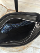 Oceanview Quilt Crossbody Bag - Medium Size *Charcoal Vinyl with Ragmaw Design House Forget Me Nots Fabric- Nickel Hardware