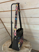 Oceanview Quilt Crossbody Bag - Medium Size *Charcoal Vinyl with Ragmaw Design House Gardenia Fabric- Gold Hardware