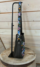 Oceanview Quilt Crossbody Bag - Medium Size *Charcoal Vinyl with Ragmaw Design House Pretty Pansies Fabric- Nickel Hardware